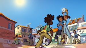 Illustration of young people playing football